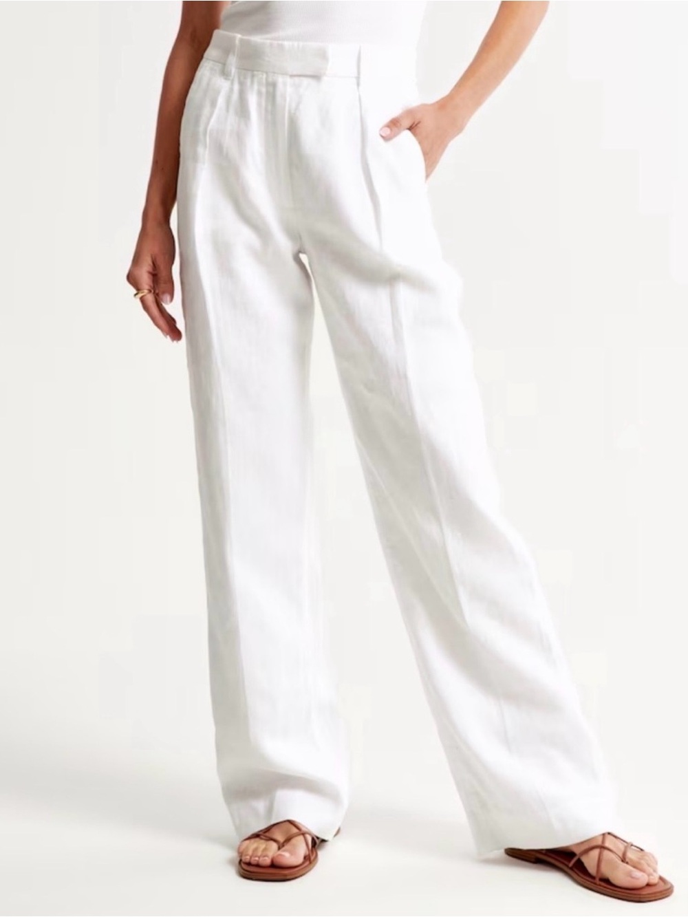 Abercrombie & Fitch “Harper” White Linen Tailored Pants
